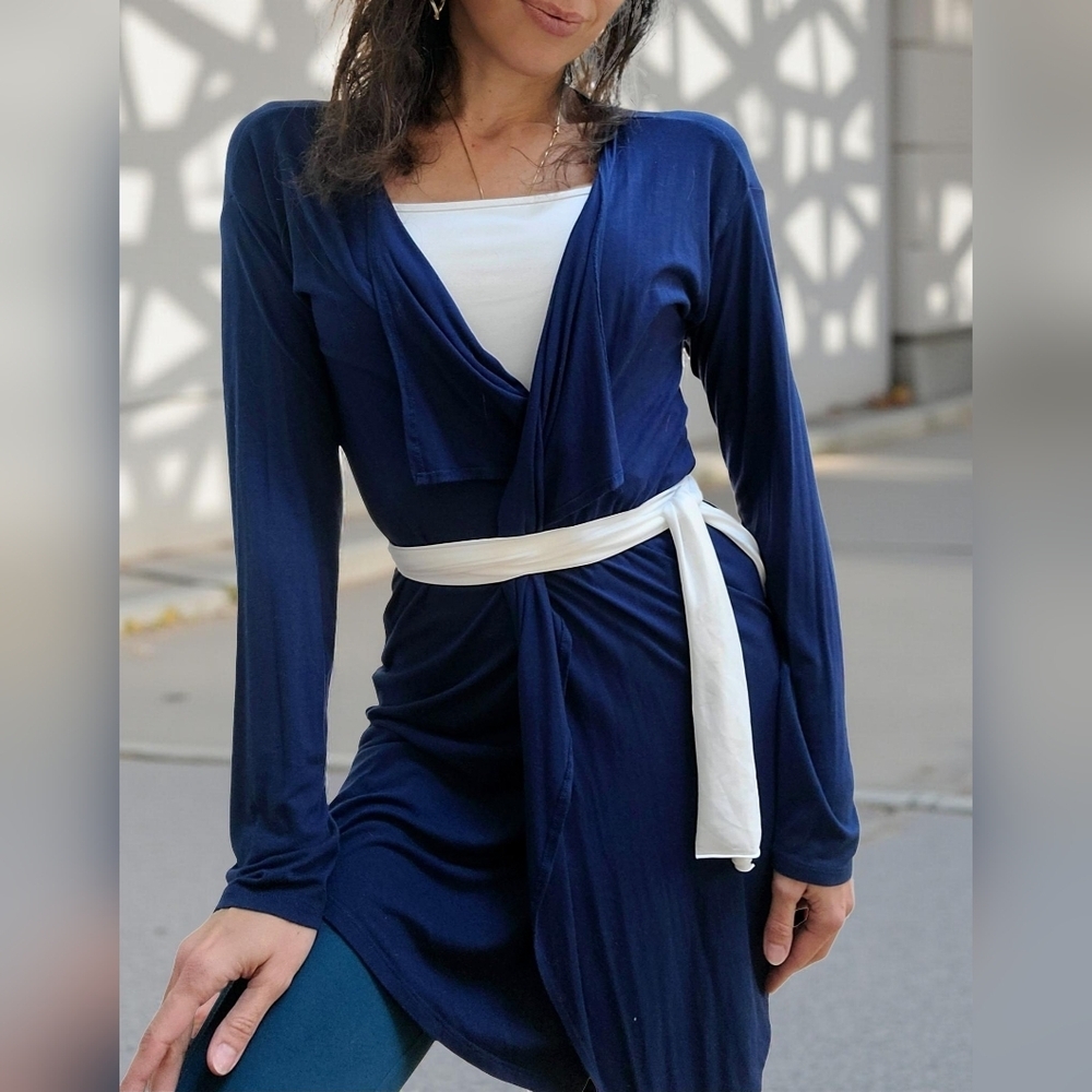 Vince Camuto Elegant Navy Blue Flowy Open Cardigan Size S